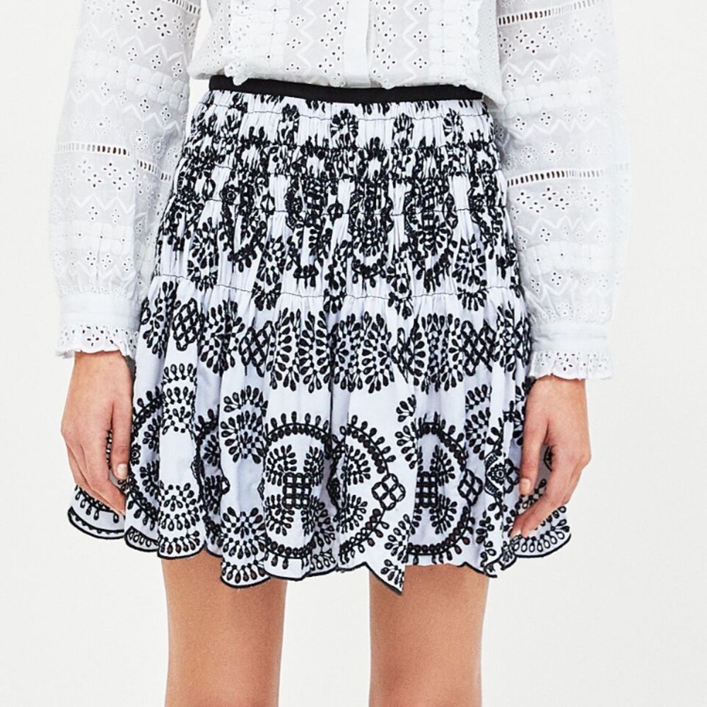 ZARA Black and white eyelet skirt
